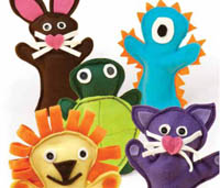 Bunny, turtle, lion, cat and monster hand puppets from Jo Ann